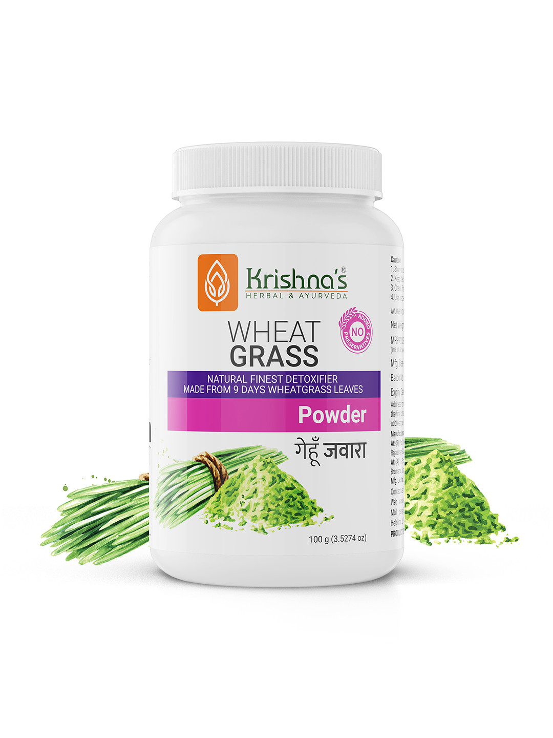 Krishna's Herbal & Ayurveda Natural Finest Detoxifier Wheatgrass Powder - 100g