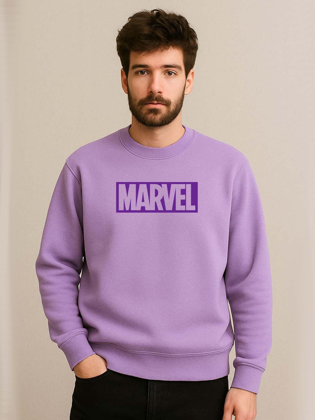 Organic Chics Men Marvel Printed Long Sleeves Oversized Sweatshirt