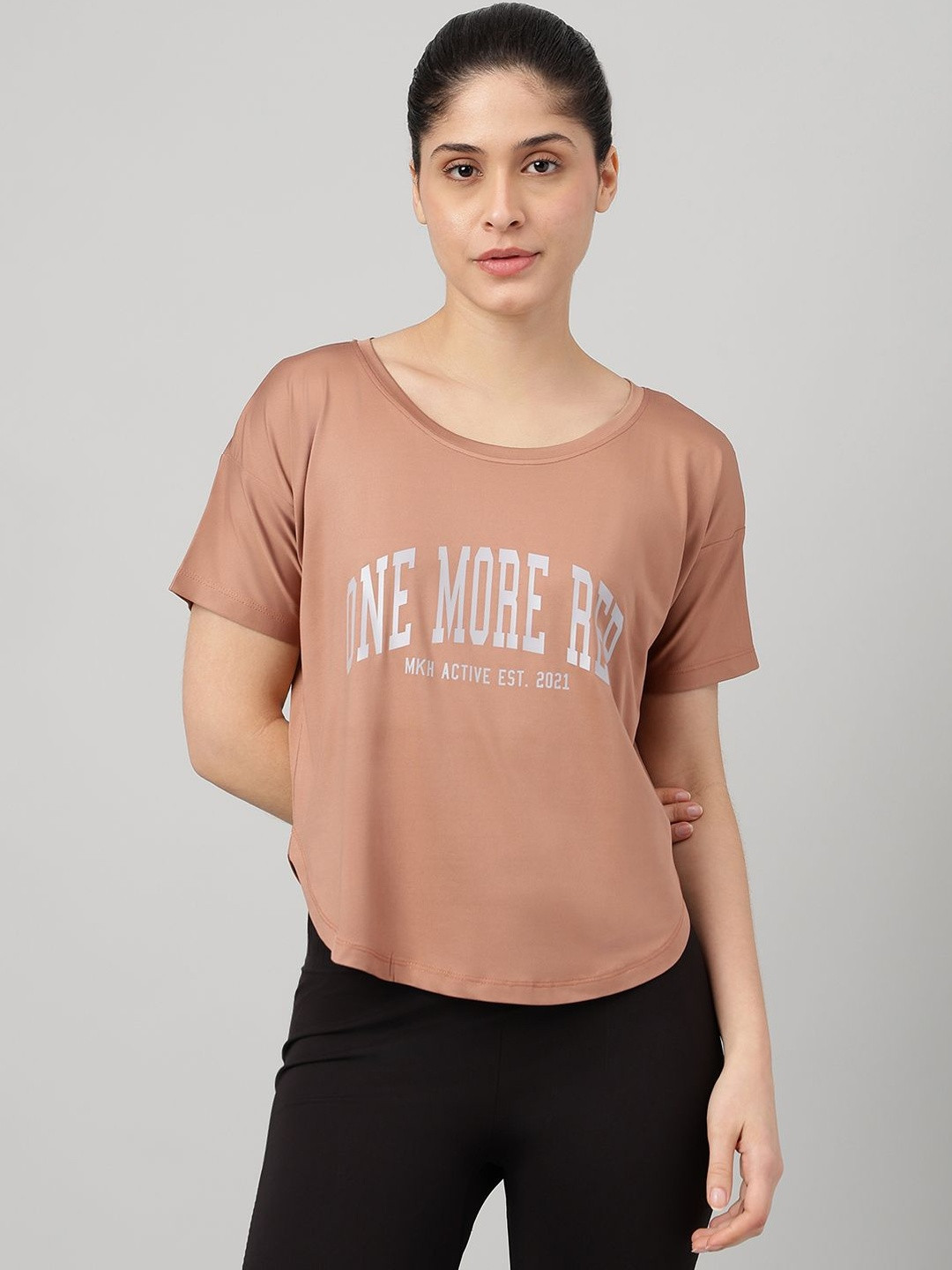 MKH Women Dri-FIT Typography Printed Scoop Neck Relaxed Fit T-shirt