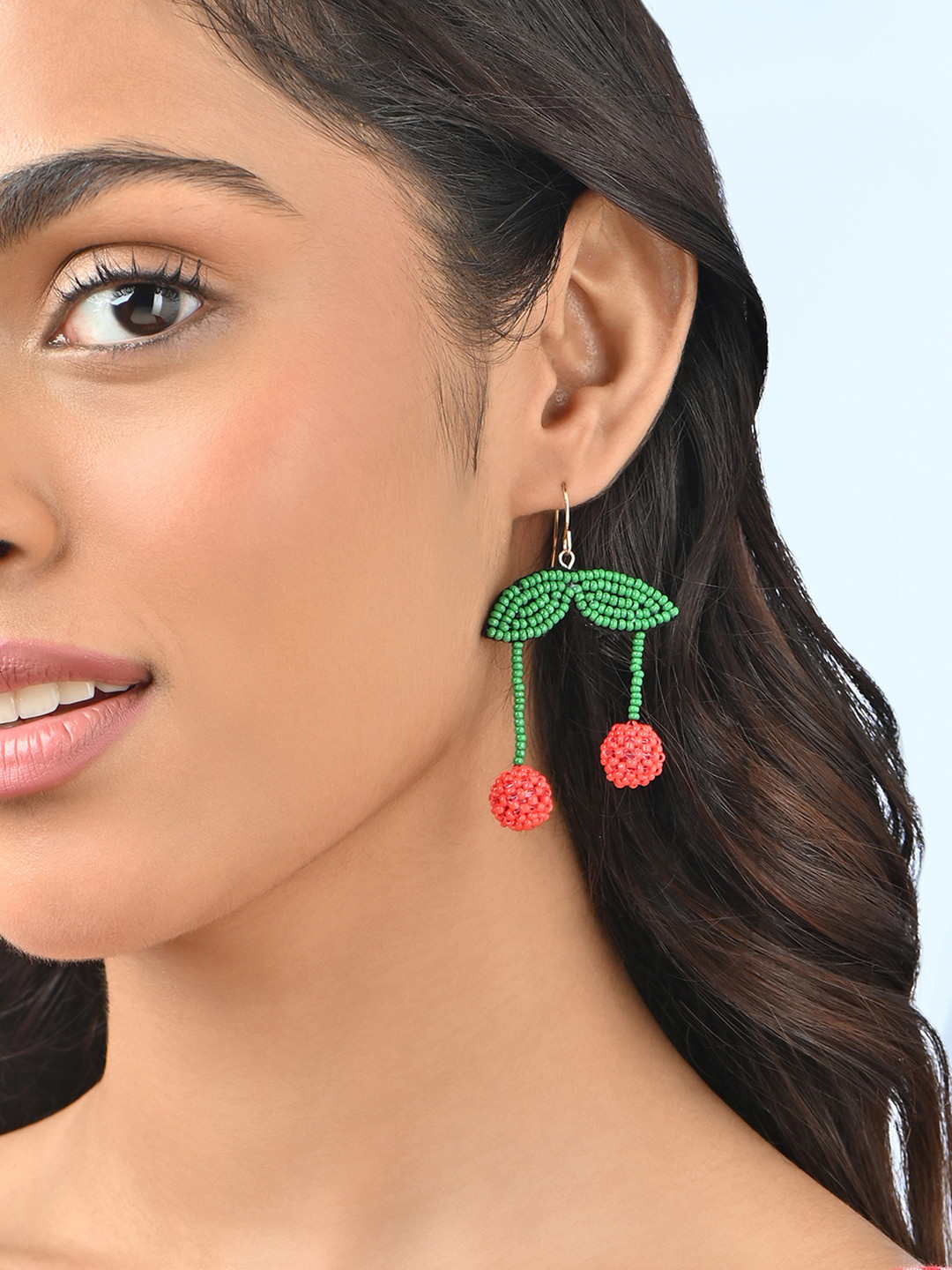 ToniQ Artificial Beaded Tooty Fruity Cherry Shaped Drop Earrings