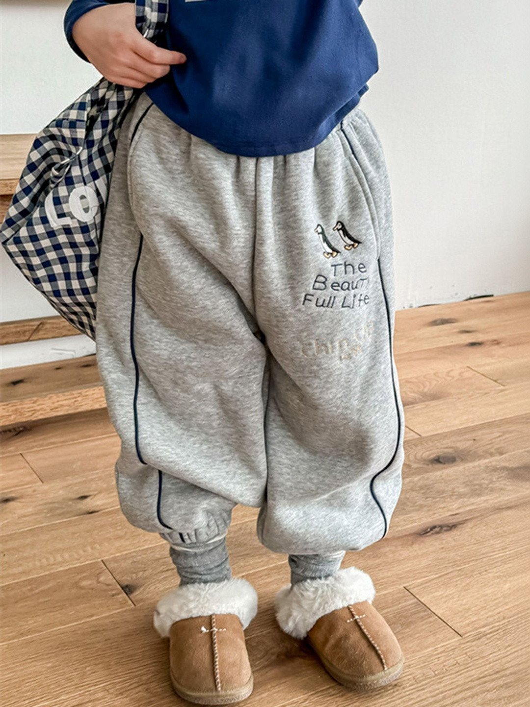 LULU & SKY Girls Penguin Embroidered High-Rise Jogger Regular Trousers