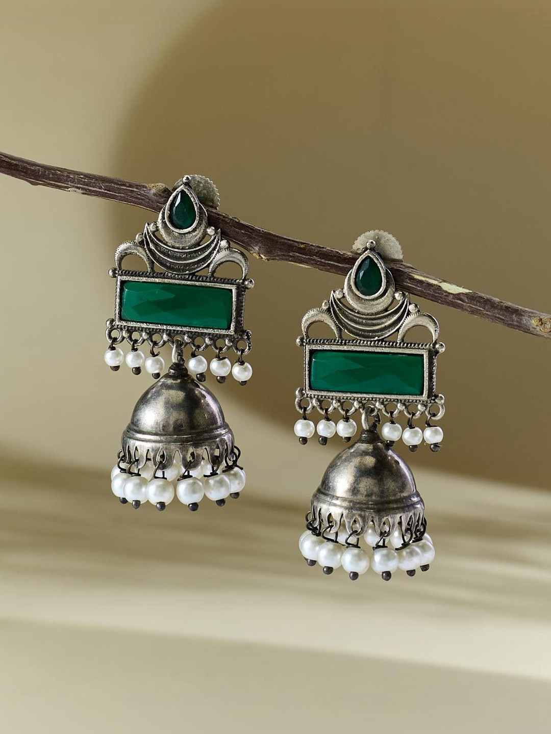 Fabindia Artificial Beaded Oxidised Dome Shaped Jhumkas