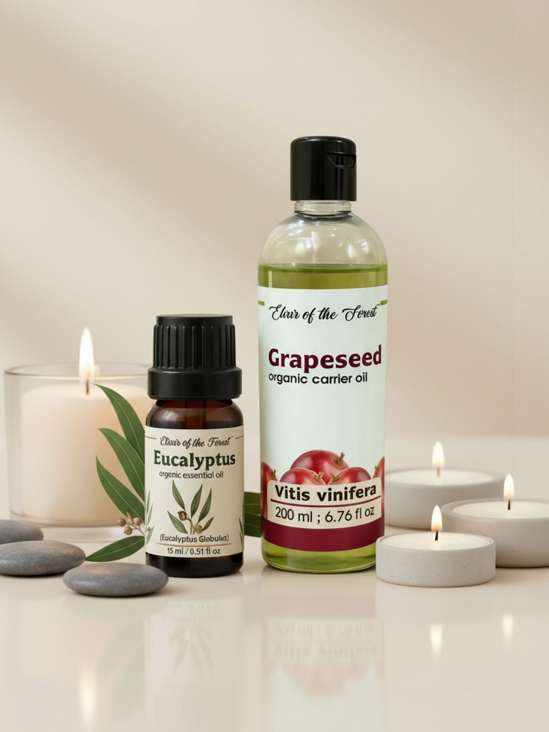 ELIXIR OF THE FOREST Set Of 2 Eucalyptus Essential Oil - 15 ml & Grapeseed Oil - 200 ml