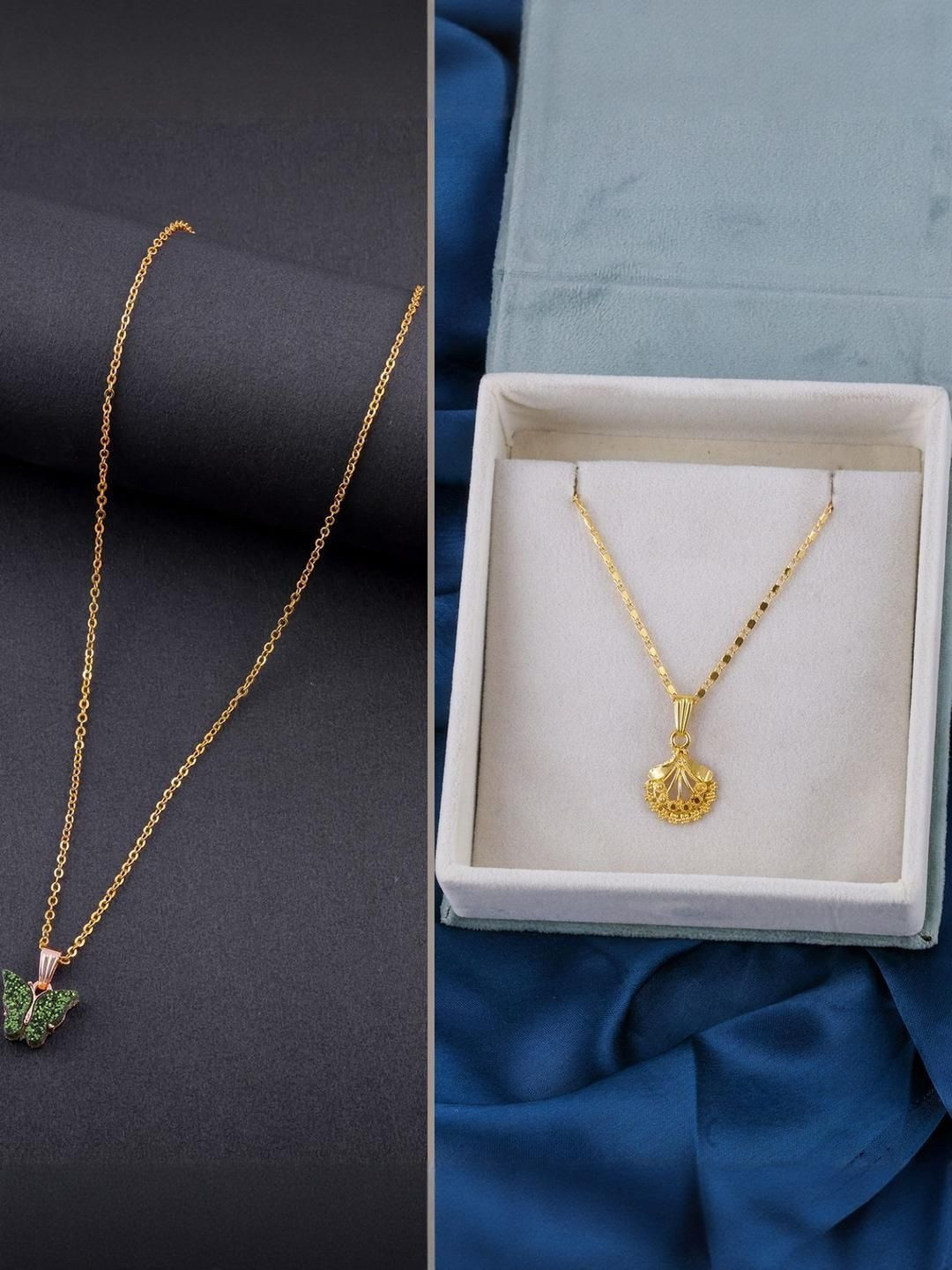 SZN Women Set Of 2 Gold-Plated Butterfly & Ethnic Traditional Pendant Necklace
