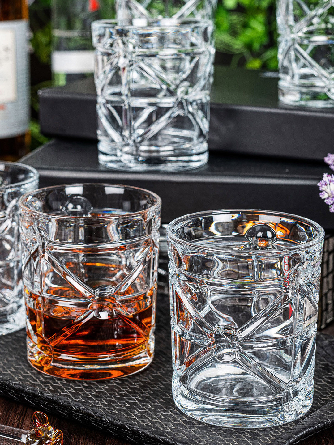 GOODHOMES Set of 4 Transparent Food-Safe Glass Whisky Tumbler