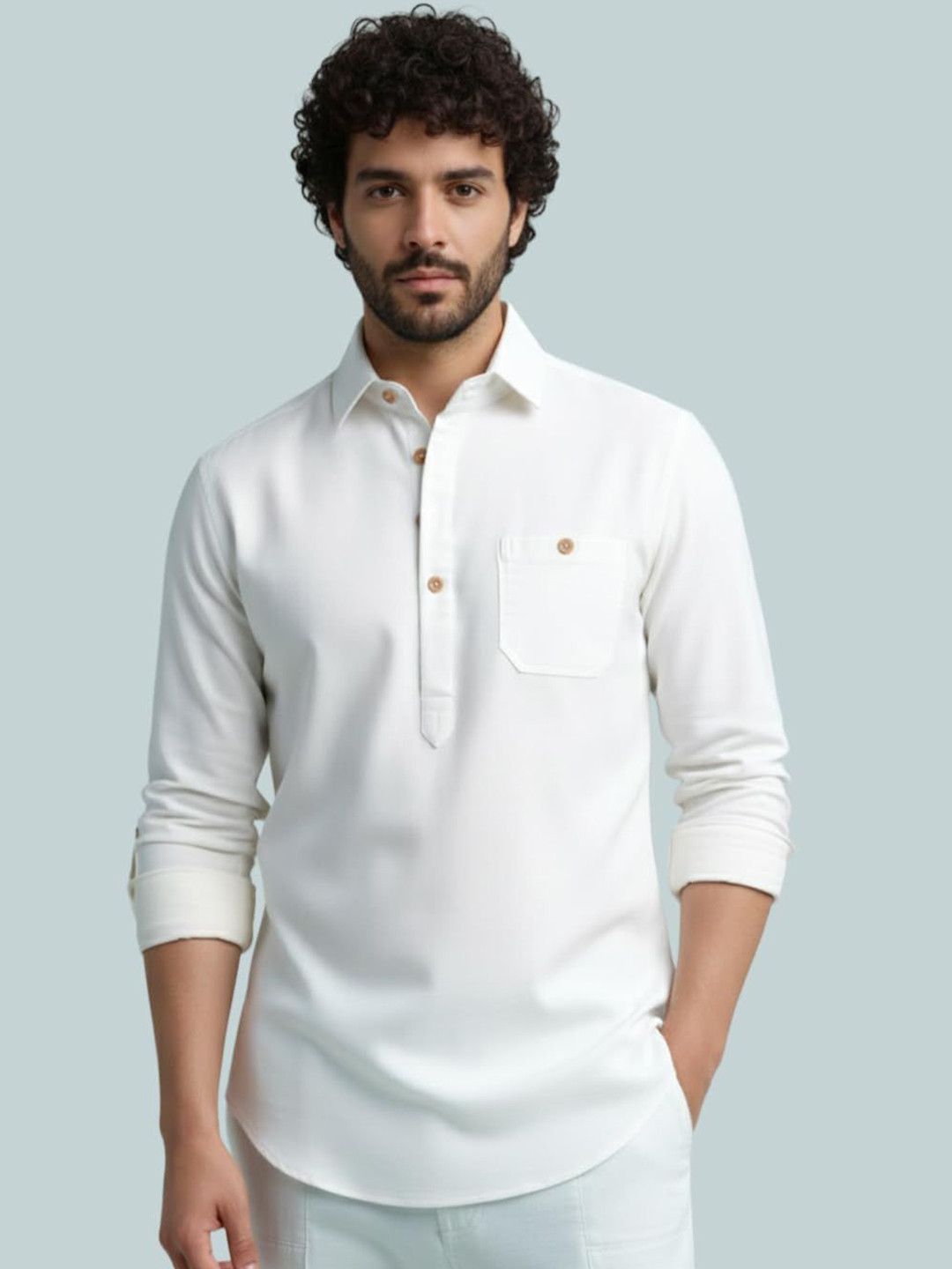 Vida Loca Men Shirt Collared Roll Up Sleeves Kurta
