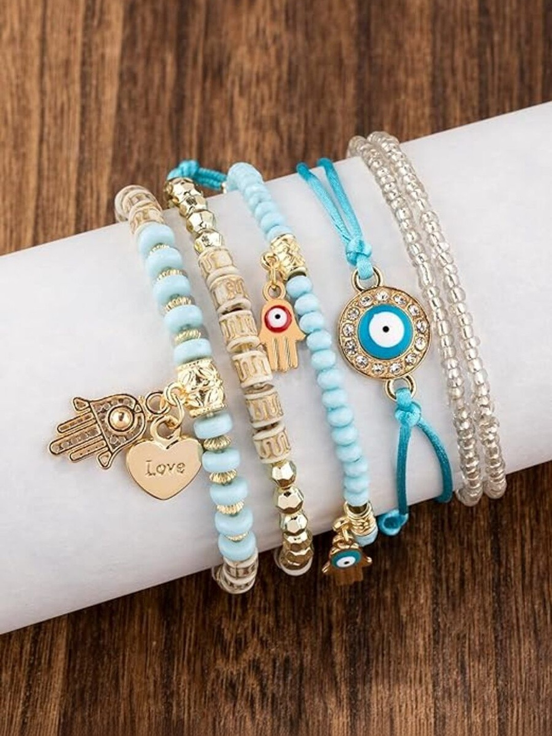 TheVineGirl Women Set of 6 Bohemian Crystals Charm Bracelet