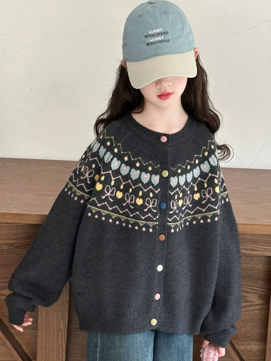 LULU & SKY Girls Fair Isle Printed Cardigan