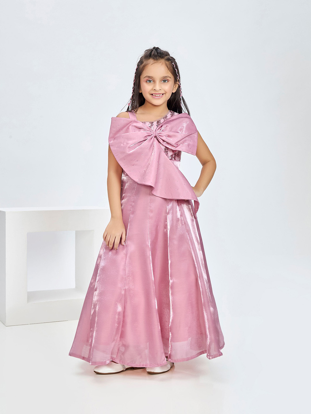 Peppermint Girls Embellished Asymmetric Neck Maxi Gown Dress