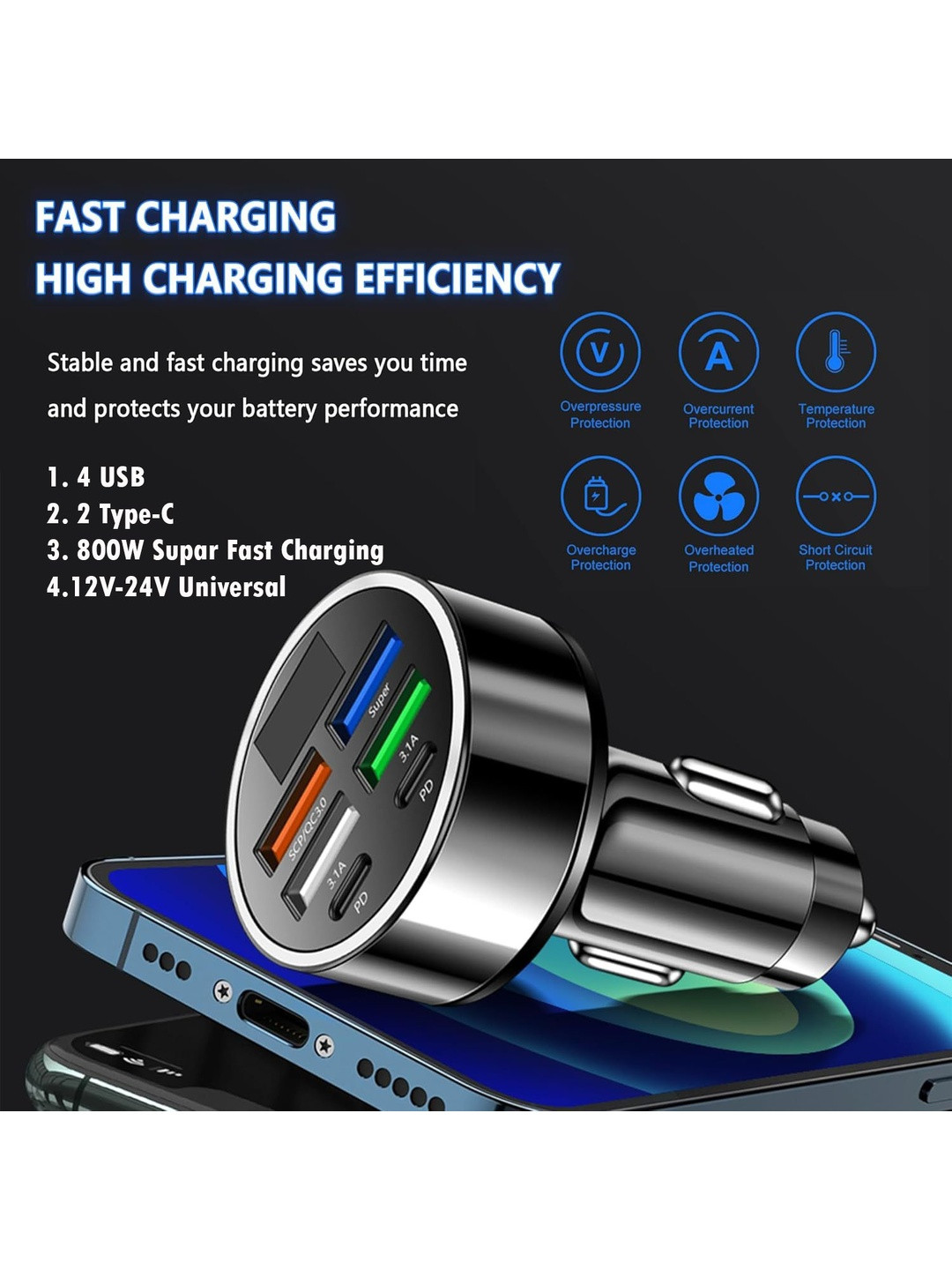 Gopalvilla 6-Port USB Car Mobile Fast Charger Adaptor