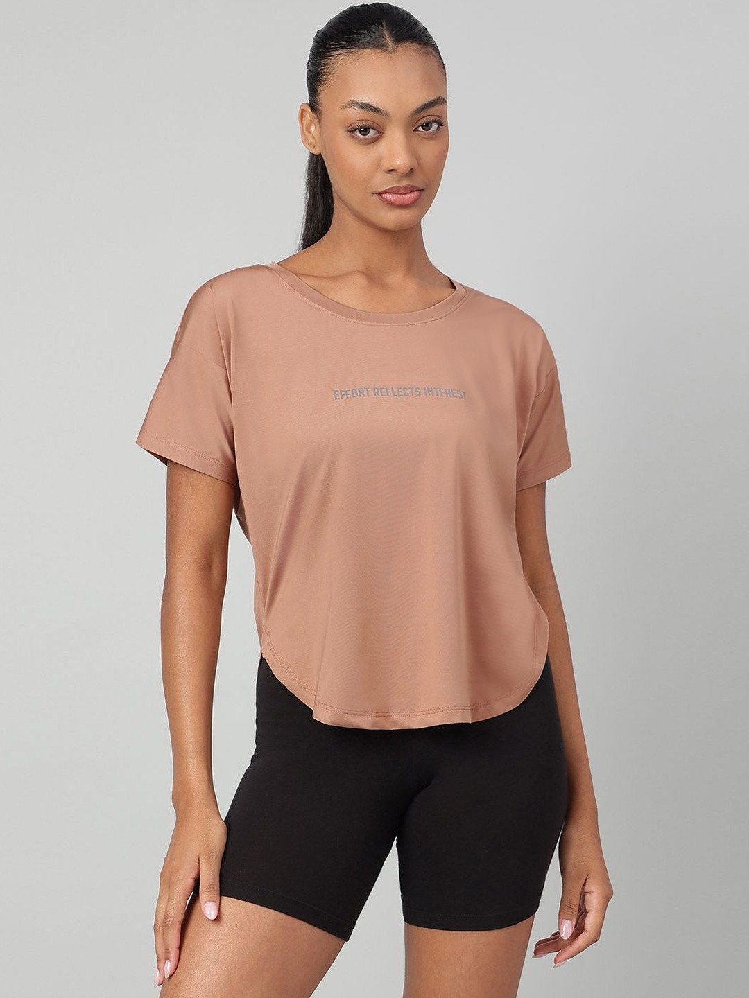 MKH Women Typography Printed Round Neck Short Sleeve Dri-FIT T-shirt