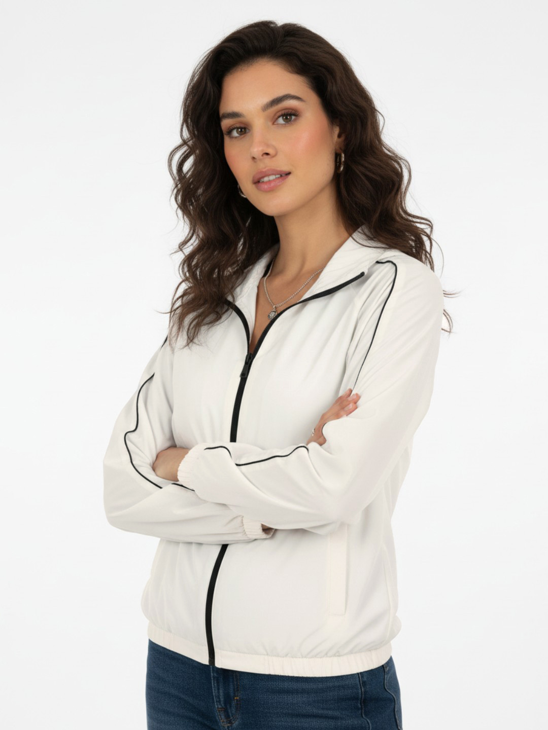 glitchez Hooded Tailored Contrast Piping Detail Raglan Sleeves Packable Windcheater Jacket