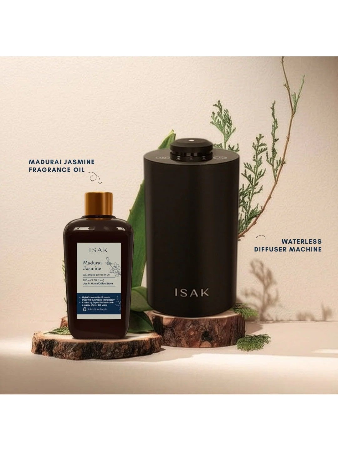 Isak Pack of 2 Waterless Diffuser Machine & Madurai Jasmine Diffuser Oil