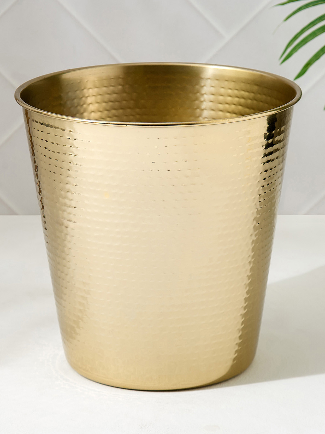 Home Centre Gold-Toned Textured Stainless Steel Bin- 7 L