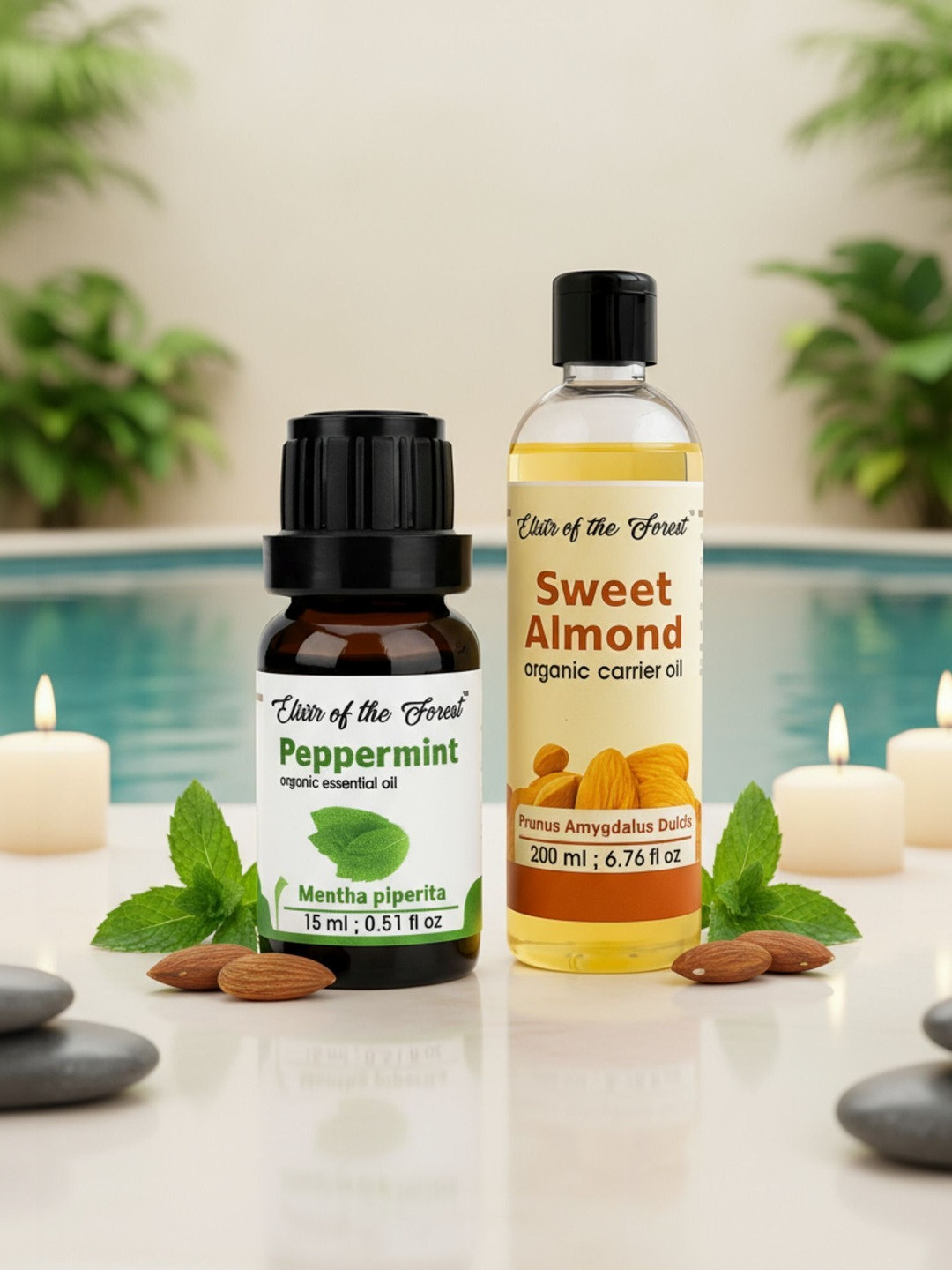 ELIXIR OF THE FOREST Set Of 2 Peppermint Essential Oil -15 ml & Sweet Almond Oil - 200 ml