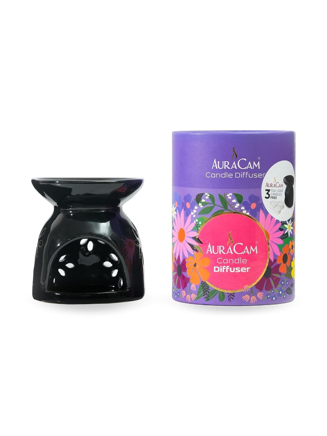 AuraCam Black Ceramic Aroma Oil Diffusers With Candle Diffuser