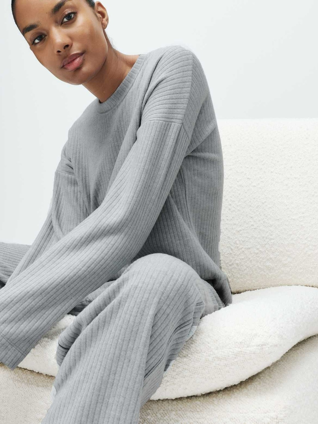 Marks & Spencer Women Ribbed Crew Neck Long Sleeve Thermal Tops