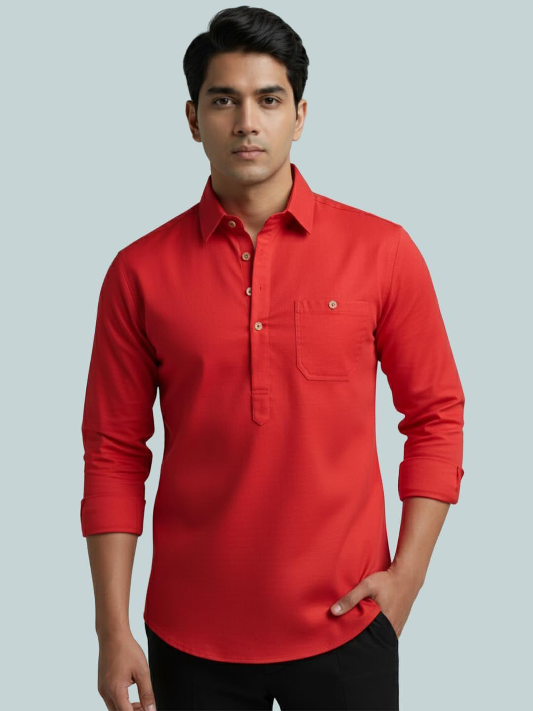 Vida Loca Shirt Collar Roll Up Sleeves Short Kurta
