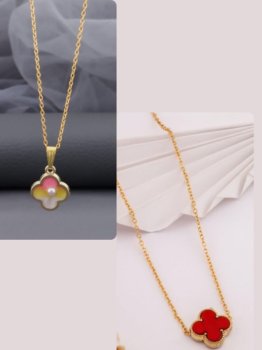 SZN Elegant Set Of 2 Gold-Plated Pearls Beaded Clover Shaped Link Chains