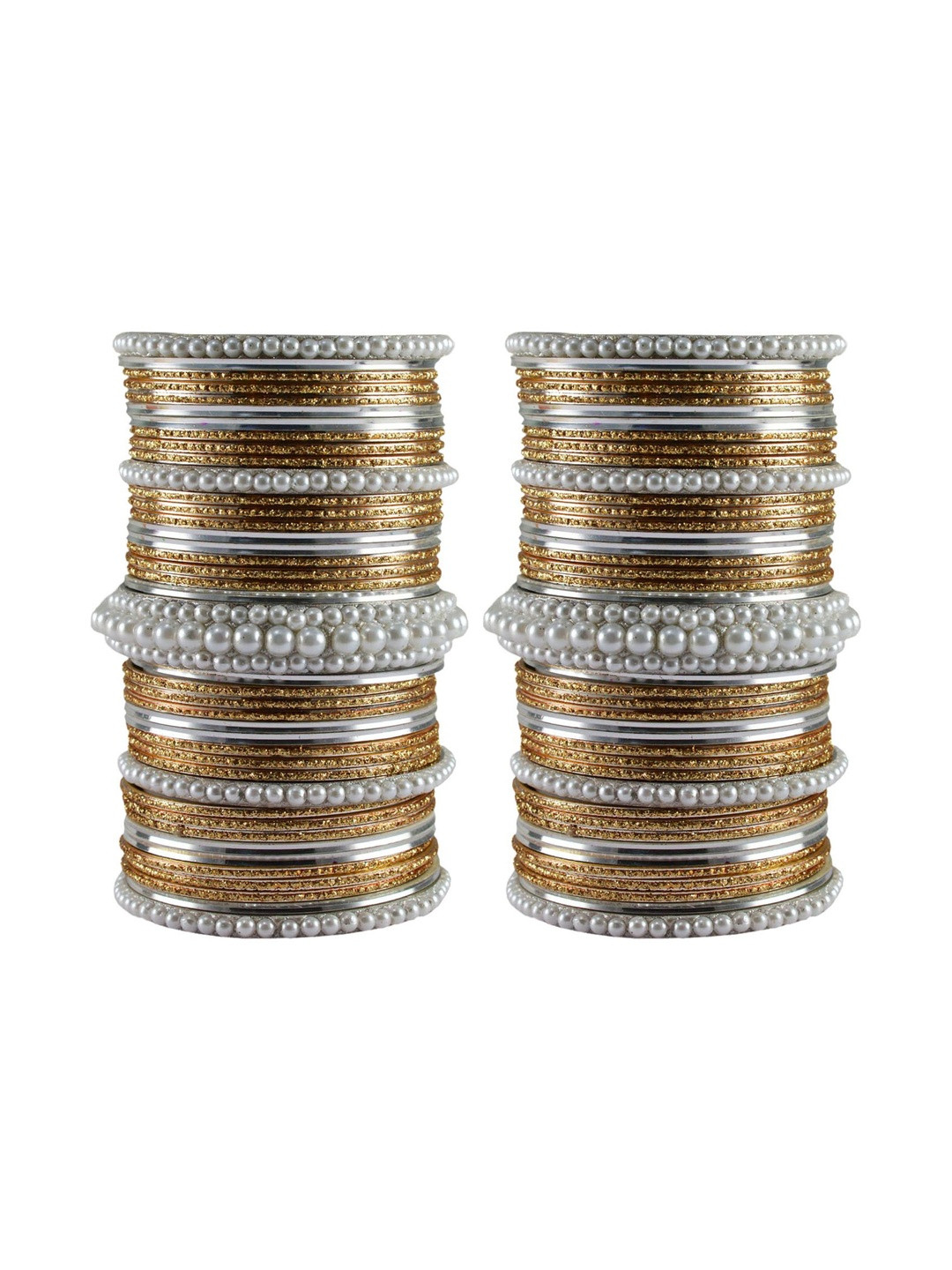 Vidhya Kangan Women 82 Pieces Gold Plated Stones and Pearl Studded Oxidized Bangles