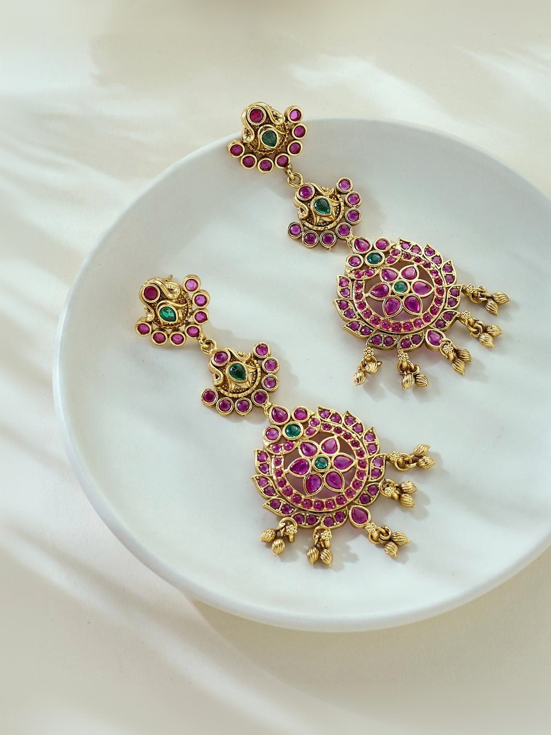 Fabindia Artificial Stones Studded Floral Dangle Drop Earrings
