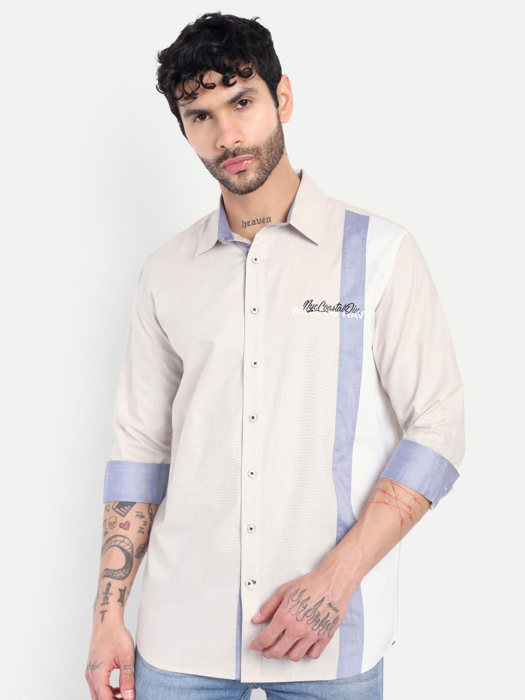PIER 7 Men Premium Regular Fit Colourblocked Spread Collar Long Sleeve Shirt