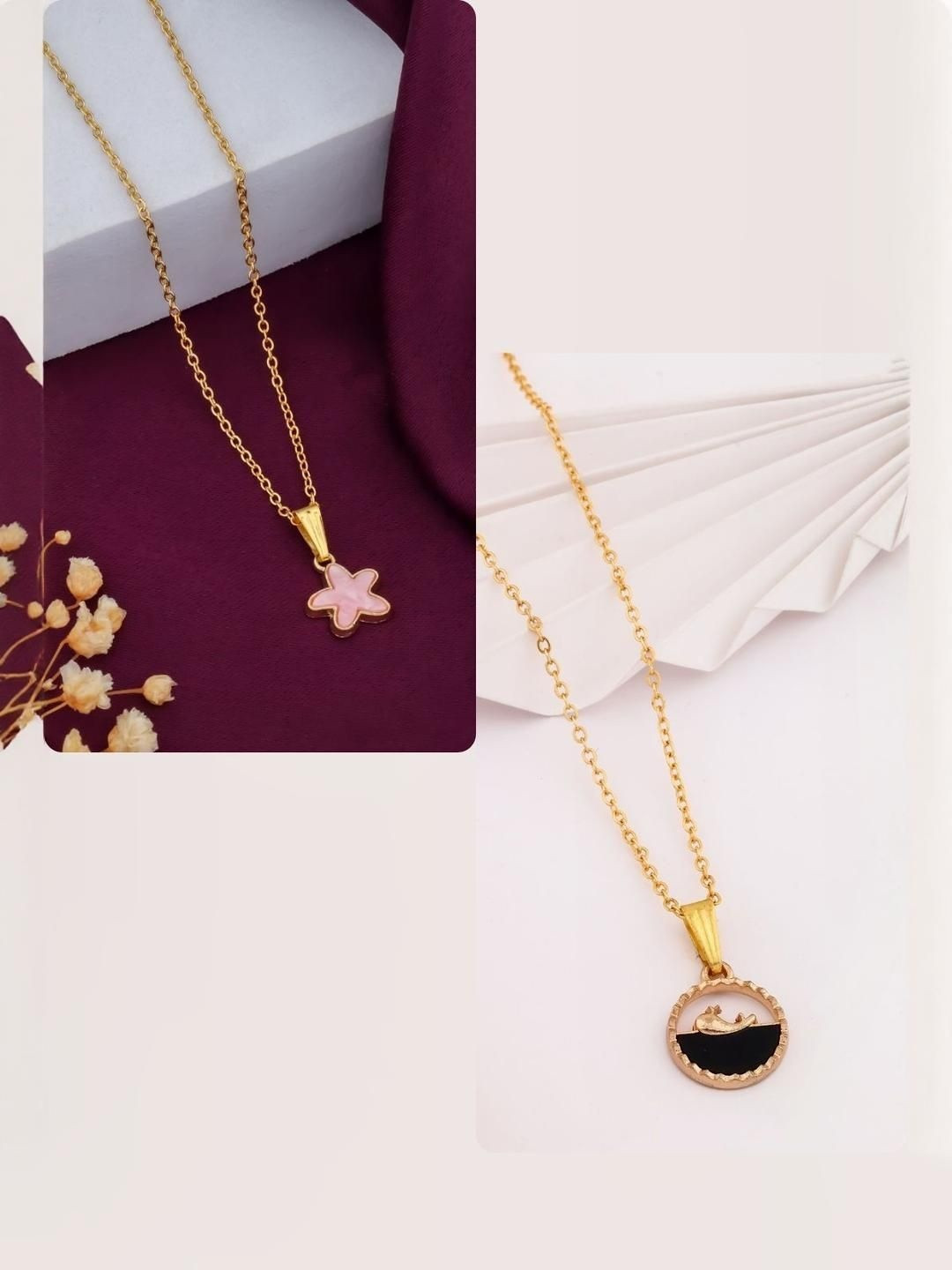 SZN Elegent Set Of 2 Gold-Plated Star Shaped Pendants With Chains