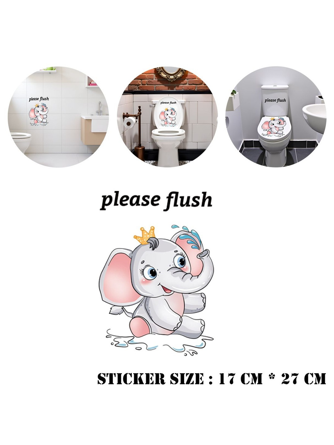 Gopalvilla Grey & Pink Waterproof Elephant Toilet Flush Reminder Sticker