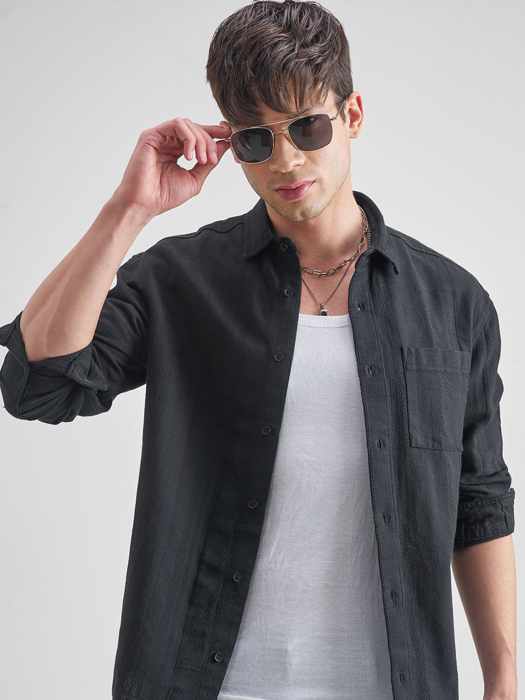 HIGHLANDER Men Textured Full Sleeve Casual Shirt