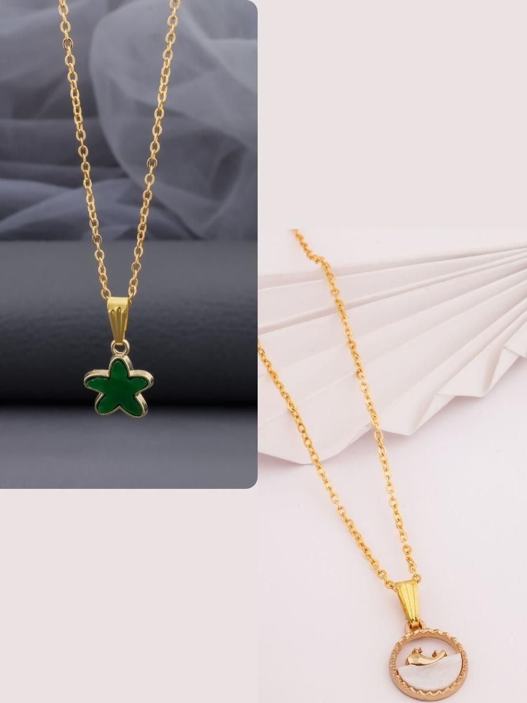 SZN Women Pack of 2 Brass Gold-Plated Necklace Chain