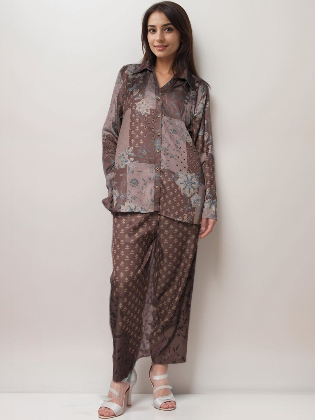 Toscee Women Printed Shirt with Trousers Co-Ord