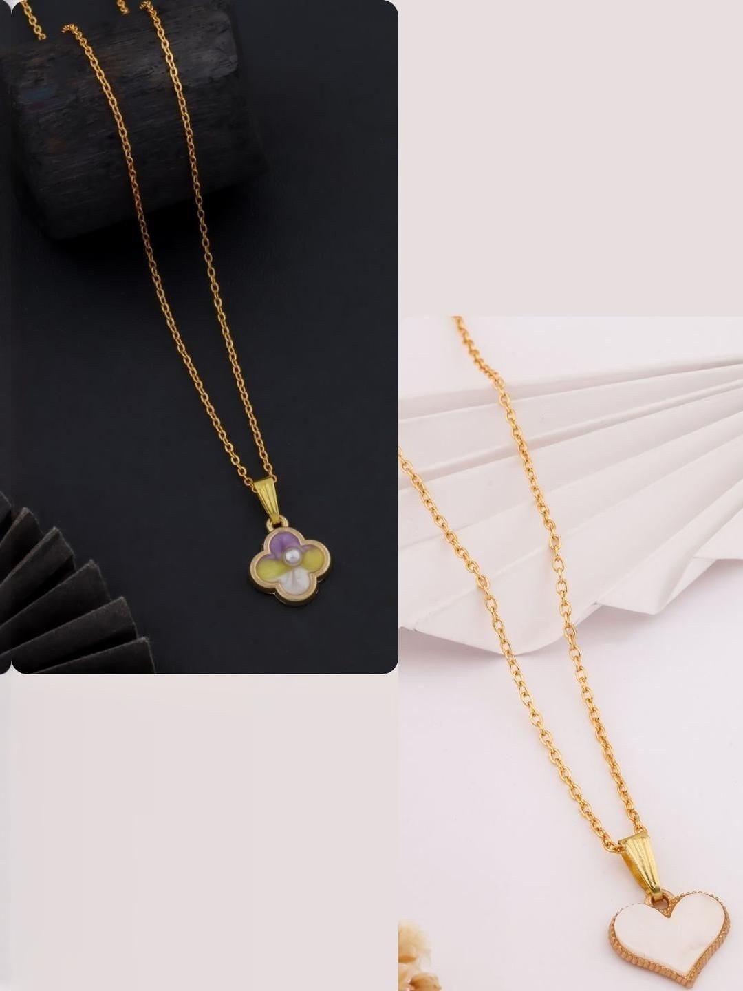 SZN Women Set of 2 Brass Gold-Plated Charms Necklace