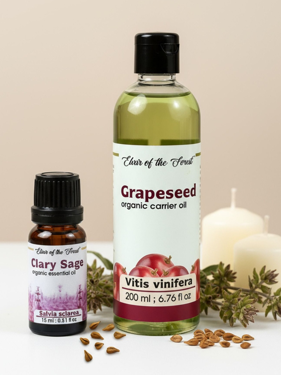 ELIXIR OF THE FOREST Set Of 2 Clary Sage Oil - 15 ml & Grapeseed Oils - 200 ml