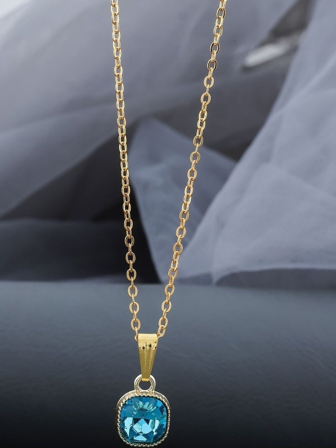 SZN Set Of 2 Gold-Plated Square Shaped Pendant With Chain