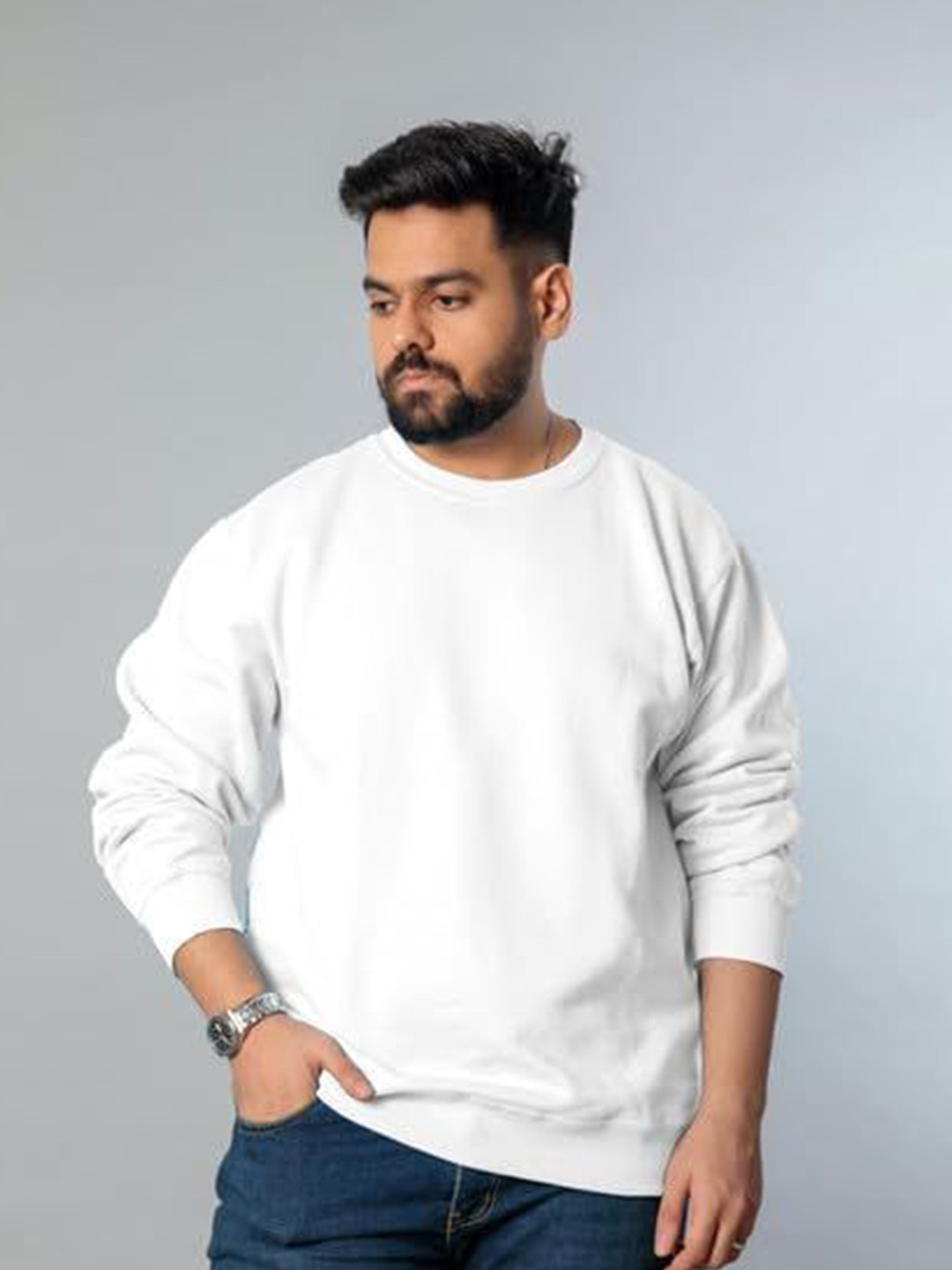 Todo Basique Men Cotton Ribbed Round Neck Long Sleeves Sweatshirt