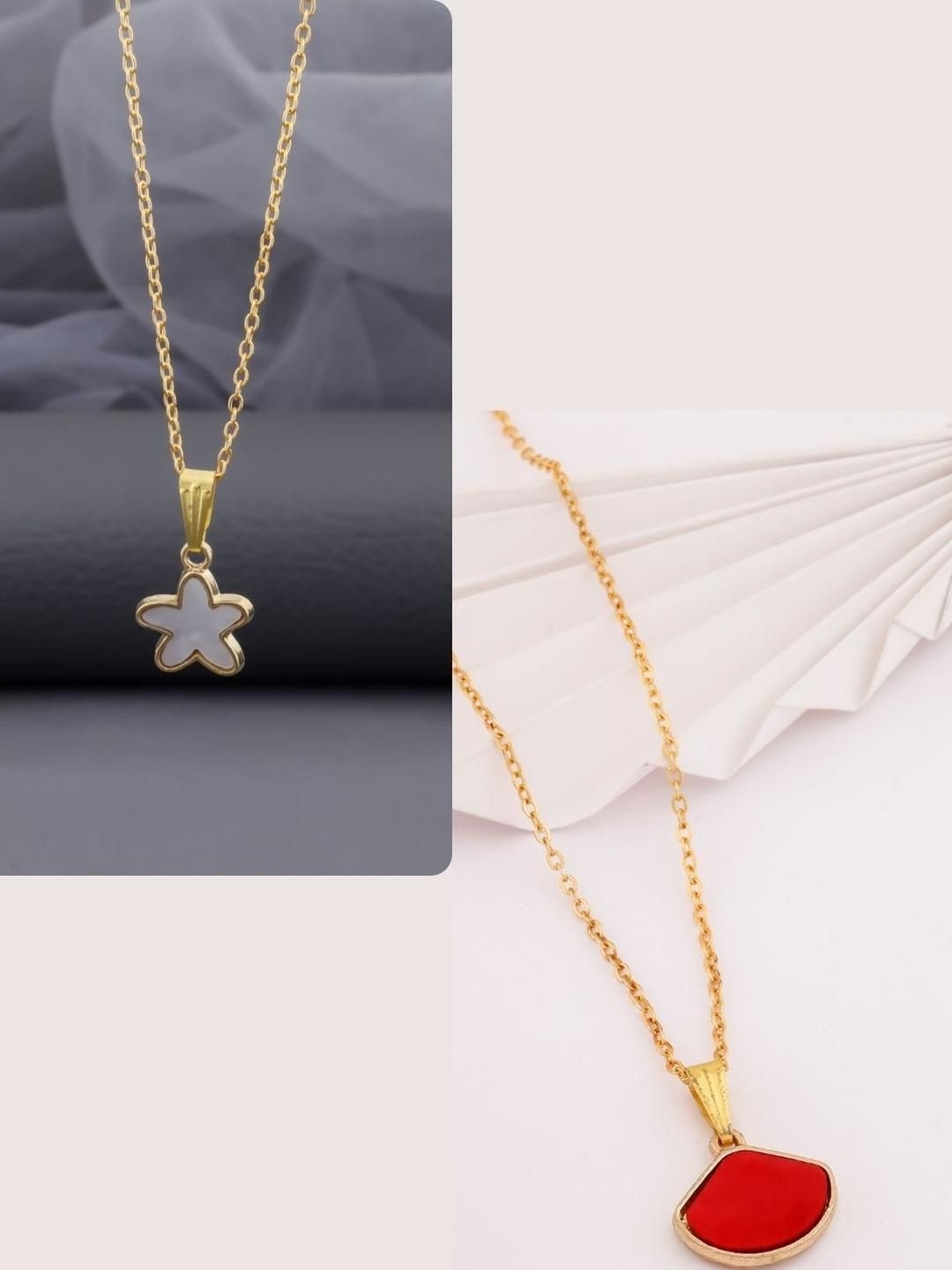 SZN Set Of 2 Gold-Plated Artificial Beaded Star Shaped Enamelled Pendants With Chains