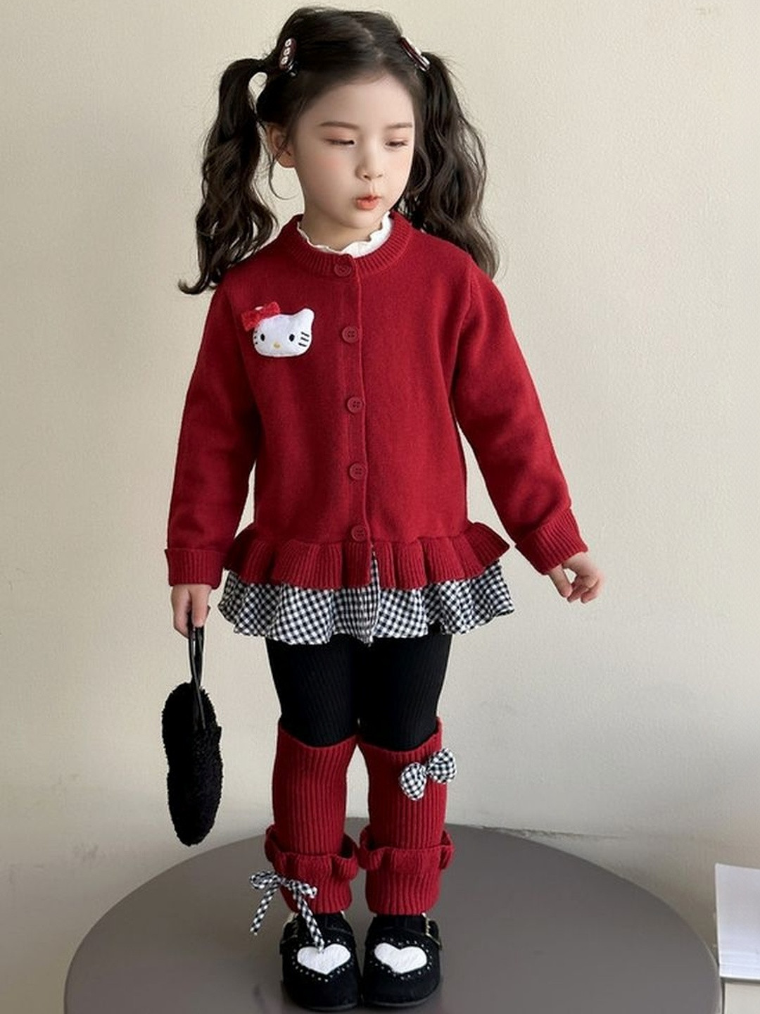 LULU & SKY Girls Round Neck Ruffle Cardigan Tunic With Leggings