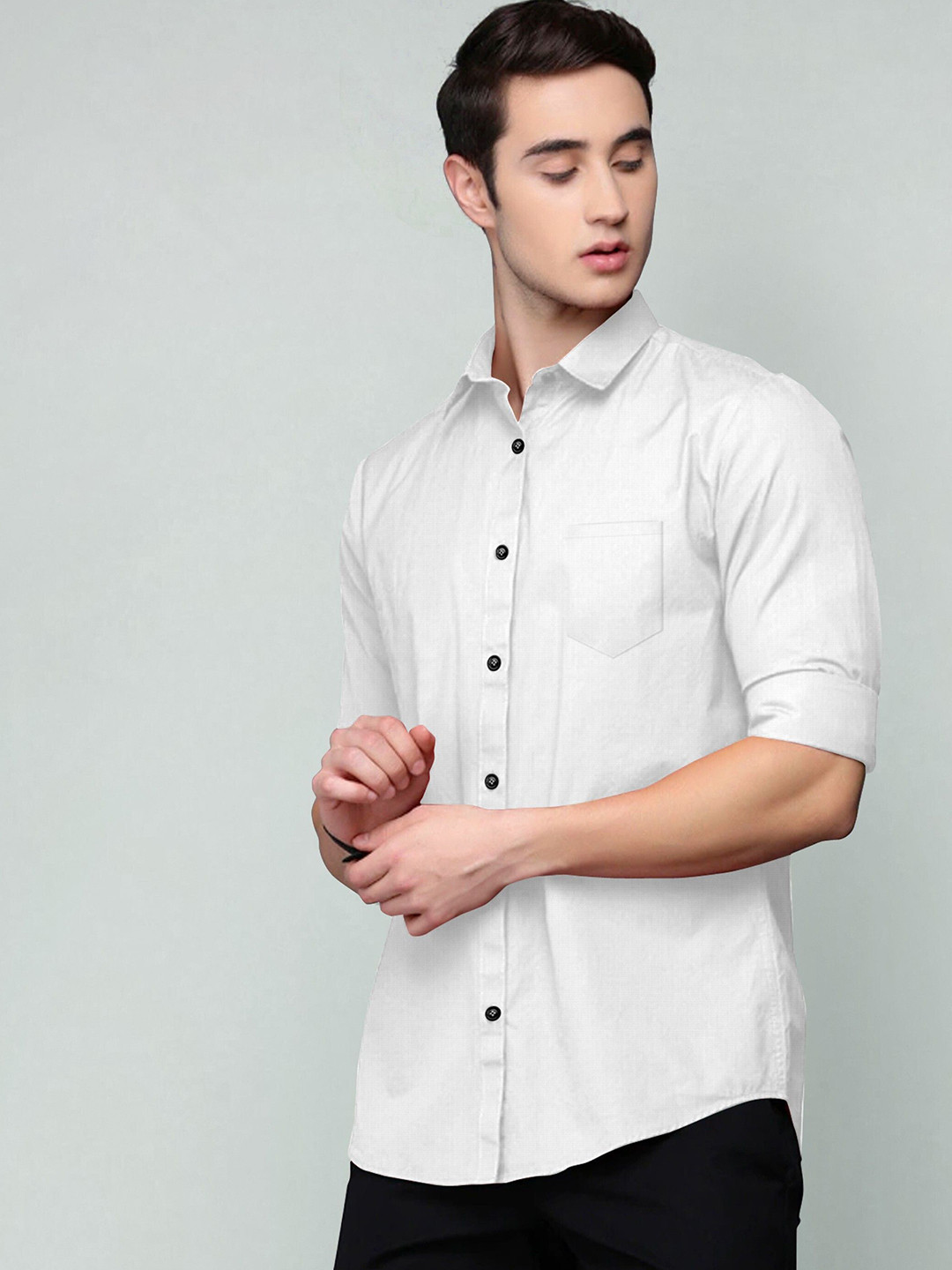 YASA CREATION Men Regular Fit Spread Collar Roll-up Sleeves Cotton Casual Shirt