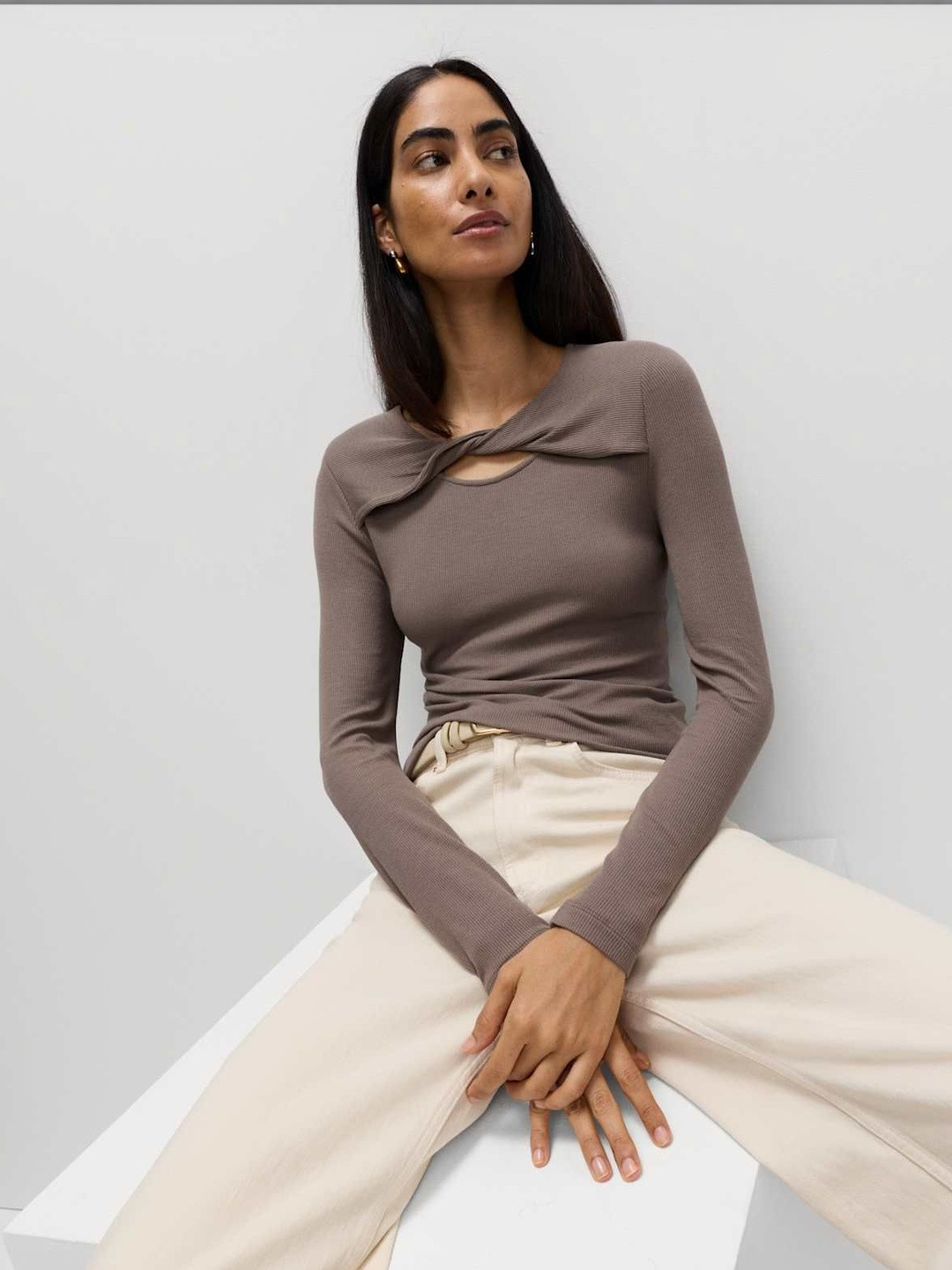 Marks & Spencer Ribbed Twist Front Top