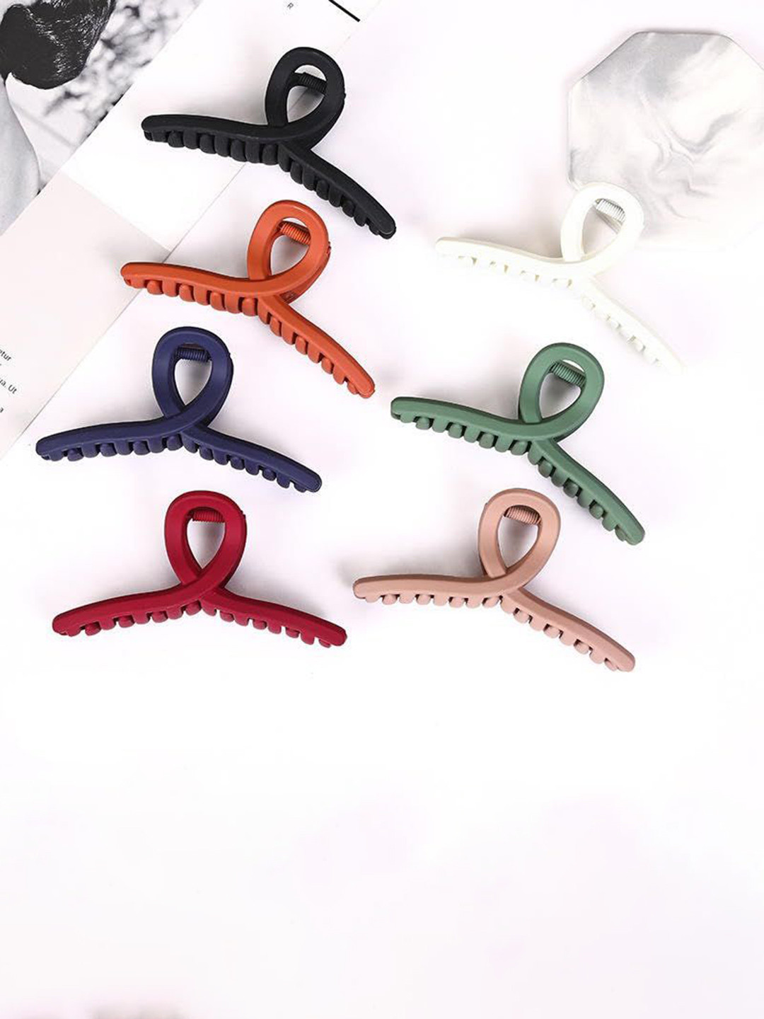 MADHAVWATCH Women Set of 7 Matt Finished T-Shapes Claw Clip