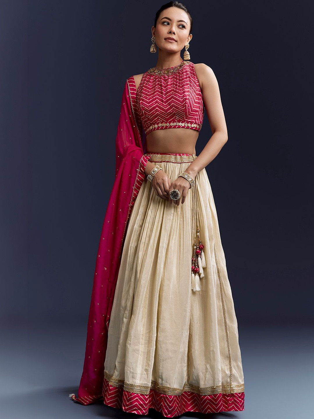 KALKI Fashion Embellished Halter Neck Sequinned Lehenga & Blouse With Dupatta