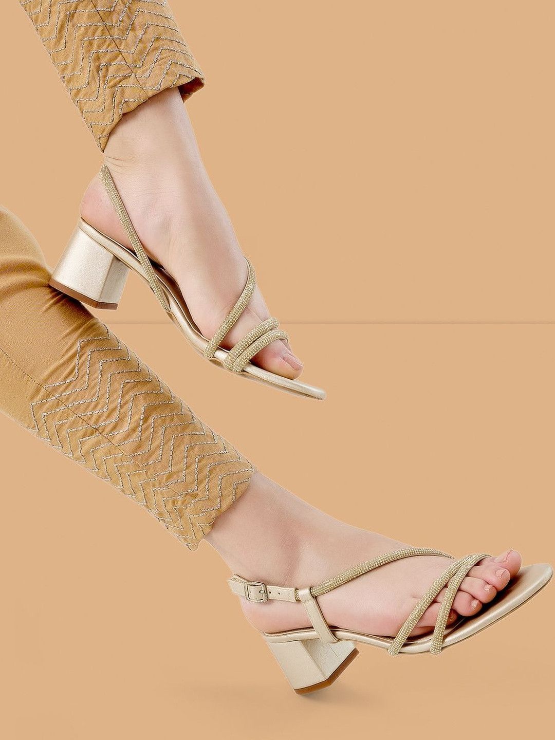 Rocia Women Diamond Embellished Block Heel Sandals with Western - Embellished