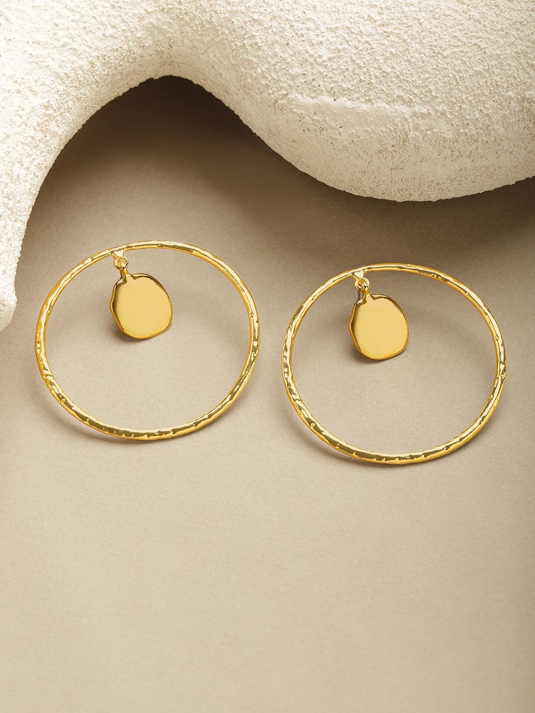 Rubans Voguish 18K Gold-Plated Oversized Smooth Hoop with Drop Charm Hoop Earrings