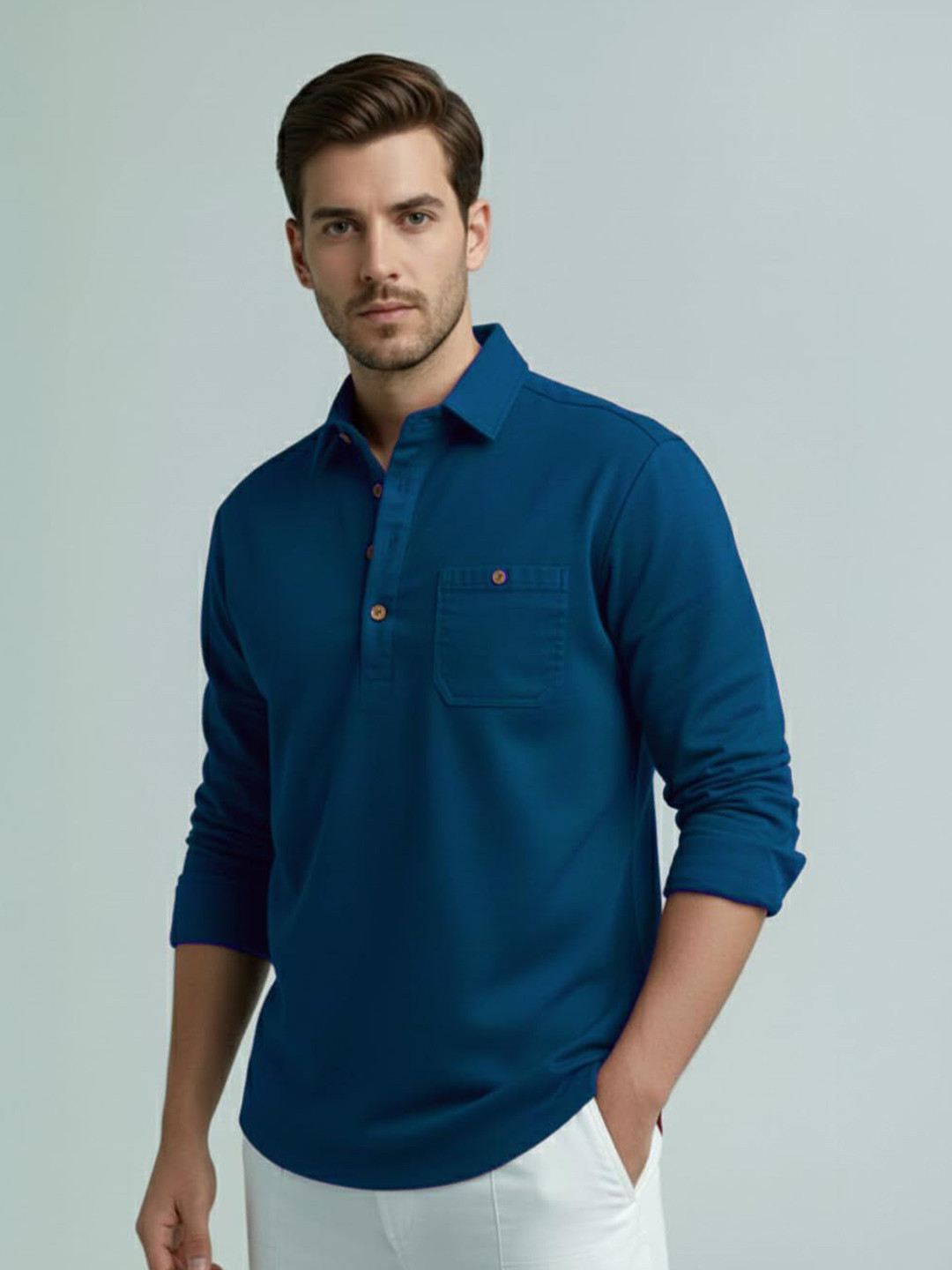 Vida Loca Shirt Collar Roll-Up Sleeves Cotton Straight Kurtas