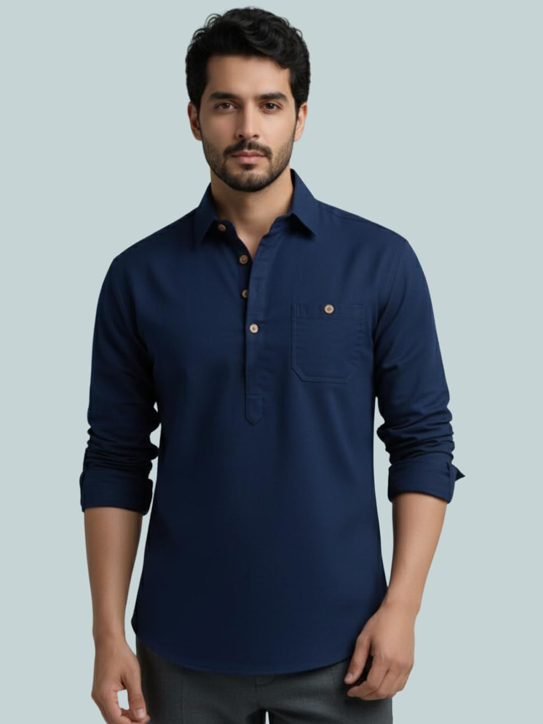 Vida Loca Solid Shirt Collar Short Straight Kurta
