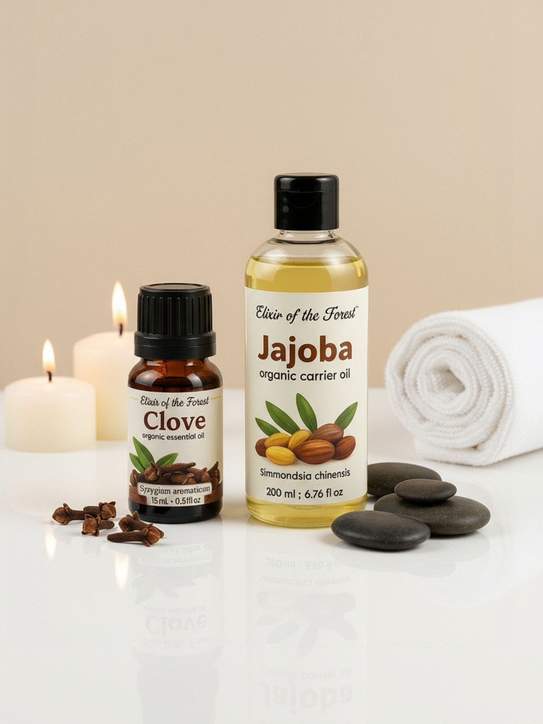 ELIXIR OF THE FOREST Set Of 2 Clove Essential Oil 15 ml & Jojoba Oil - 200 ml