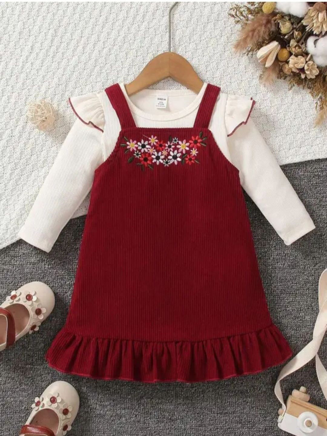 ADORNED Girls Embroidered Pinafore Dress