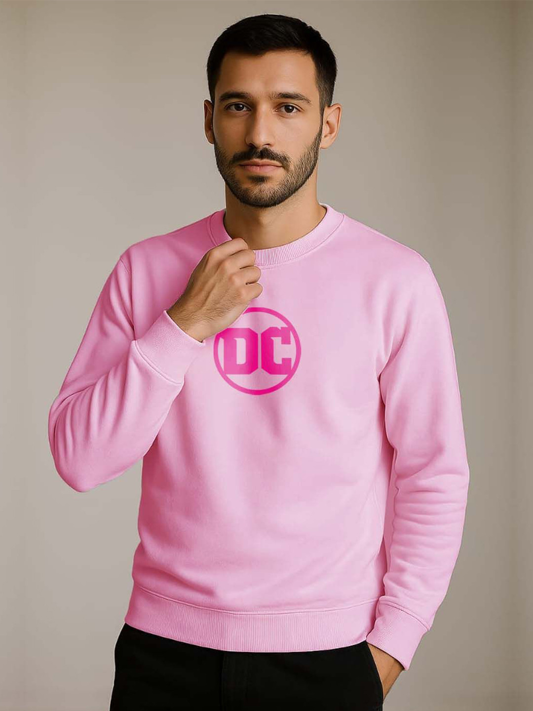 Organic Chics Men DC Printed Round Neck Long Sleeve Sweatshirt