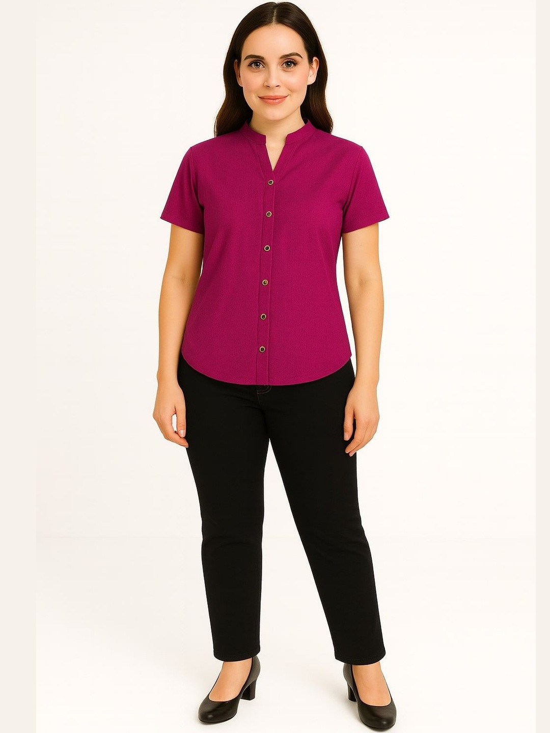 Rashmi Shree Creation Women Mandarin Collar Shirt Style Top
