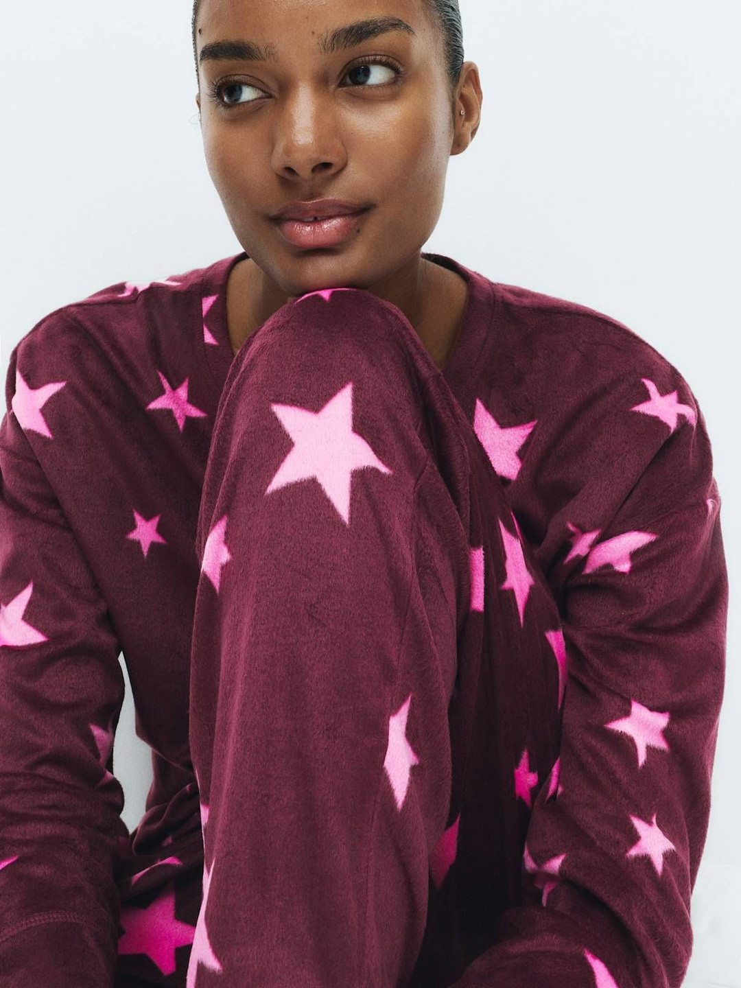 Marks & Spencer Women Fleece Star Print Cuffed Hem Night suit